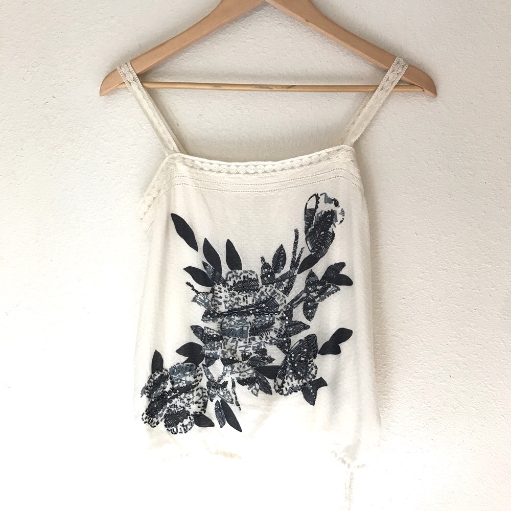 White & Blue Floral Tank Top - M